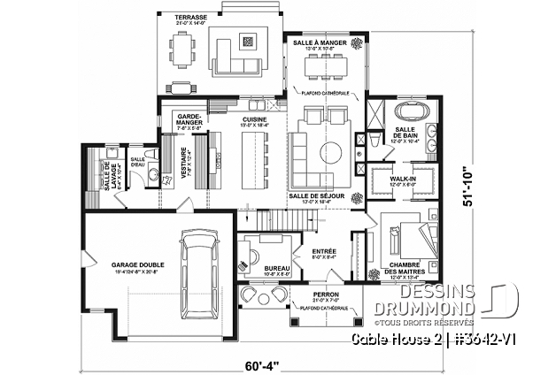 Rez-de-chaussée - Maison de style campagne française, 4 à 5 chambres, 2.5 salles de bain, vestiaire, bureau, garage double - Gable House 2