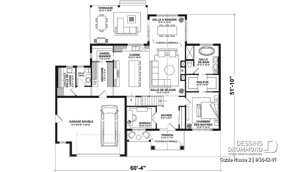 Rez-de-chaussée - Plan de maison classique à étage, 4 + chambres, garage double et sous-sol optionnel - Gable House 2