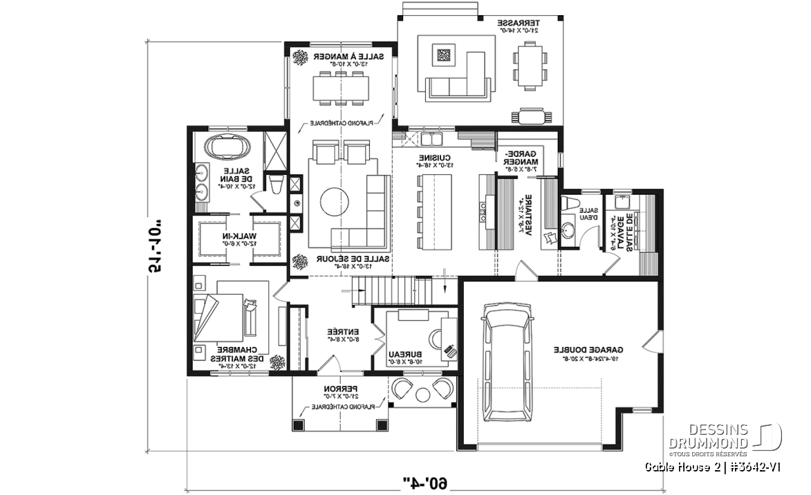 Rez-de-chaussée - Plan de maison classique à étage, 4 + chambres, garage double et sous-sol optionnel - Gable House 2