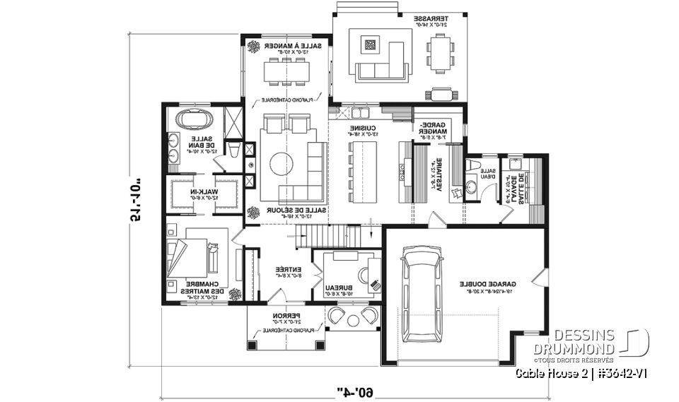 Rez-de-chaussée - Plan de maison classique à étage, 4 + chambres, garage double et sous-sol optionnel - Gable House 2