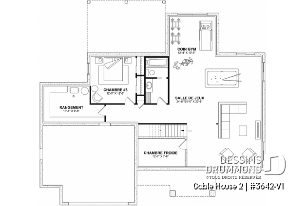 Sous-sol aménagé (Optionel $) - Plan de maison classique à étage, 4 + chambres, garage double et sous-sol optionnel - Gable House 2