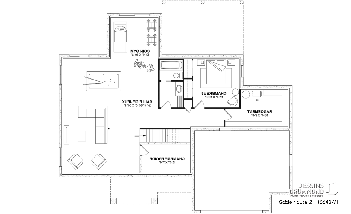 Sous-sol aménagé (Optionel $) - Plan de maison classique à étage, 4 + chambres, garage double et sous-sol optionnel - Gable House 2