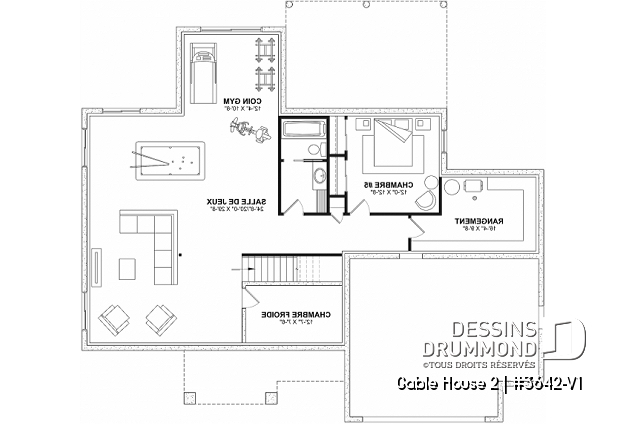 Sous-sol aménagé (Optionel $) - Plan de maison classique à étage, 4 + chambres, garage double et sous-sol optionnel - Gable House 2