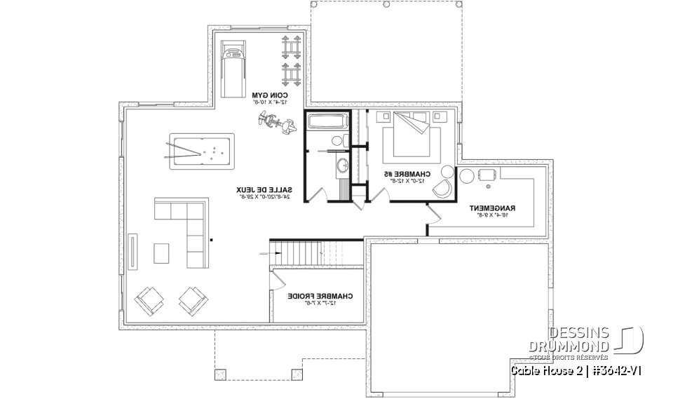 Sous-sol aménagé (Optionel $) - Plan de maison classique à étage, 4 + chambres, garage double et sous-sol optionnel - Gable House 2