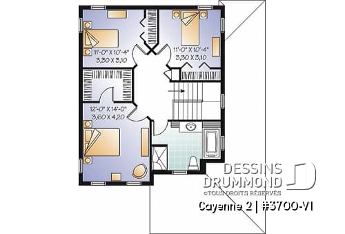 Étage - Modèle de maison à 2 étages, style champêtre, beau balcon, foyer, bureau à domicile, 3 chambres - Cayenne 2