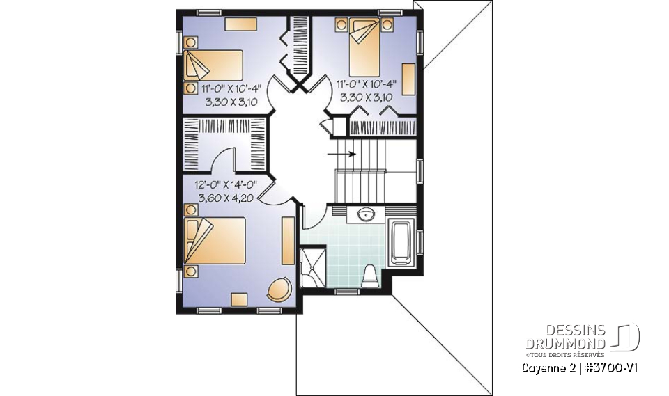 Étage - Modèle de maison à 2 étages, style champêtre, beau balcon, foyer, bureau à domicile, 3 chambres - Cayenne 2