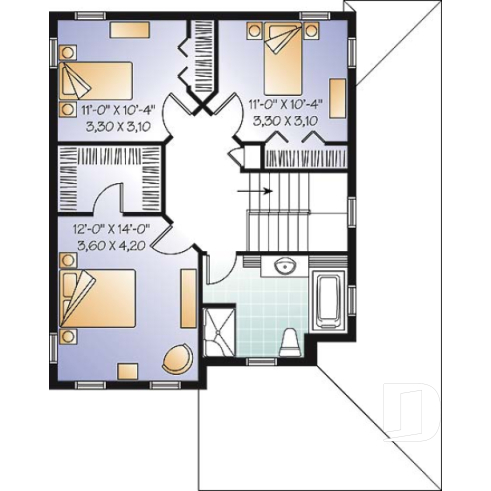 Étage - Modèle de maison à 2 étages, style champêtre, beau balcon, foyer, bureau à domicile, 3 chambres - Cayenne 2