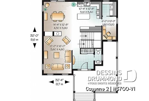 Rez-de-chaussée - Modèle de maison à 2 étages, style champêtre, beau balcon, foyer, bureau à domicile, 3 chambres - Cayenne 2
