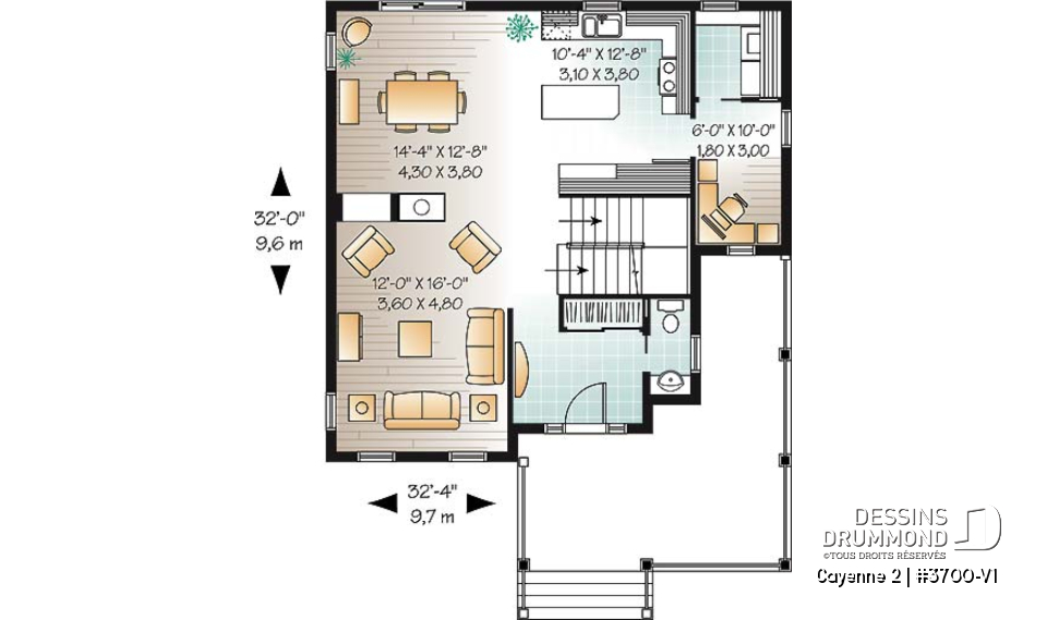 Rez-de-chaussée - Modèle de maison à 2 étages, style champêtre, beau balcon, foyer, bureau à domicile, 3 chambres - Cayenne 2