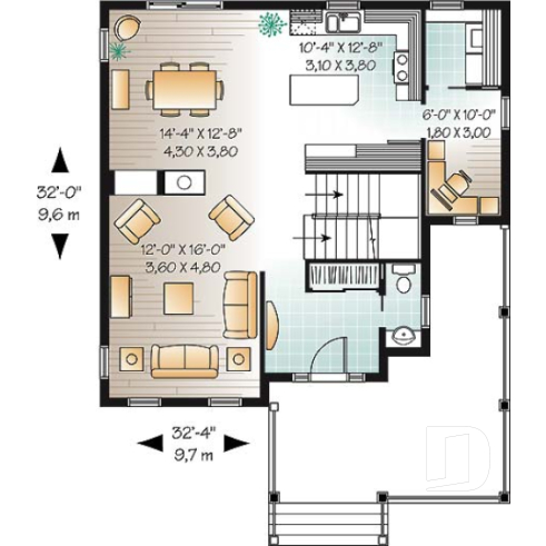 Rez-de-chaussée - Modèle de maison à 2 étages, style champêtre, beau balcon, foyer, bureau à domicile, 3 chambres - Cayenne 2