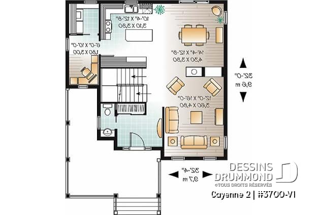 Rez-de-chaussée - Modèle de maison à 2 étages, style champêtre, beau balcon, foyer, bureau à domicile, 3 chambres - Cayenne 2