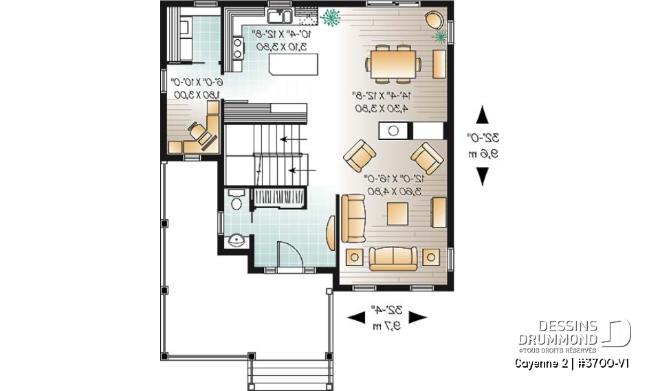 Rez-de-chaussée - Modèle de maison à 2 étages, style champêtre, beau balcon, foyer, bureau à domicile, 3 chambres - Cayenne 2
