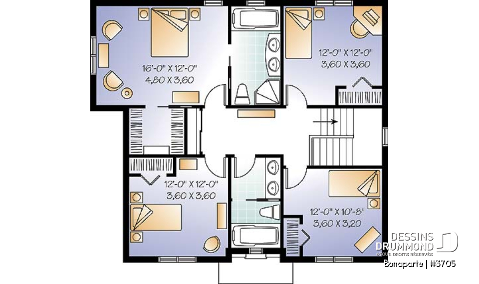 Étage - Maison spacieuse de 4 chambres avec bureau à domicile, 2,5 salles de bain, îlot à la cuisine, walk-in étage - Bonaparte