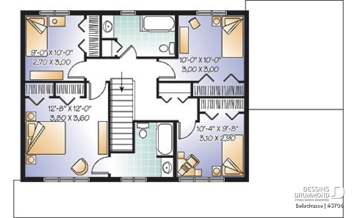 Étage - Maison de style américaine abordable pour son format, 4 chambres, 2 étages, 2 salles séjours - Bellechasse