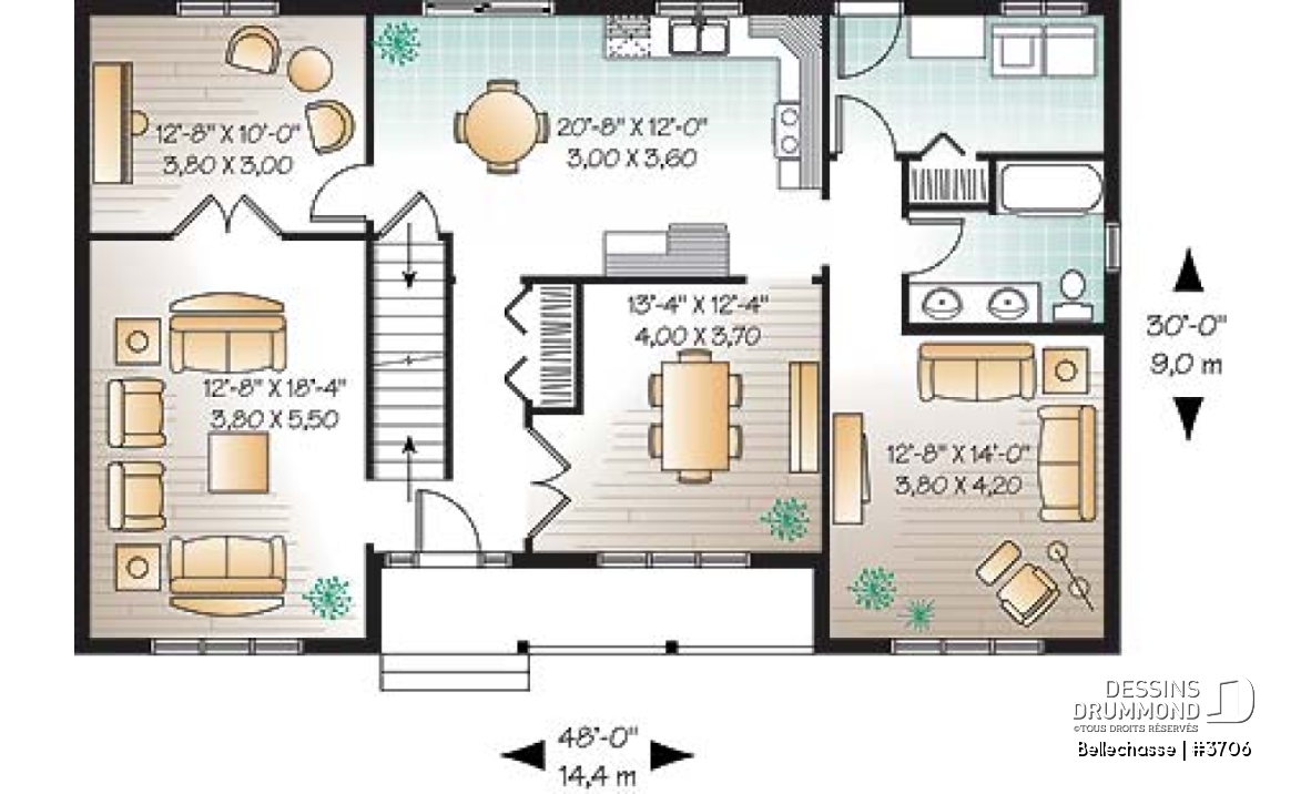 Rez-de-chaussée - Maison de style américaine abordable pour son format, 4 chambres, 2 étages, 2 salles séjours - Bellechasse