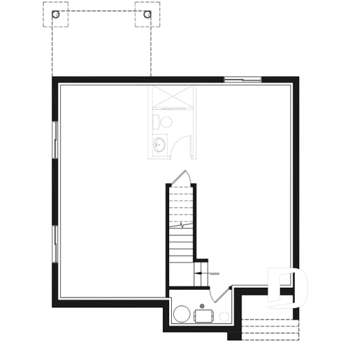 Sous-sol - Plan de maison moderne cubique à étage avec 3 chambres, buanderie, garde manger, grand îlot à la cuisine - Lavoisier