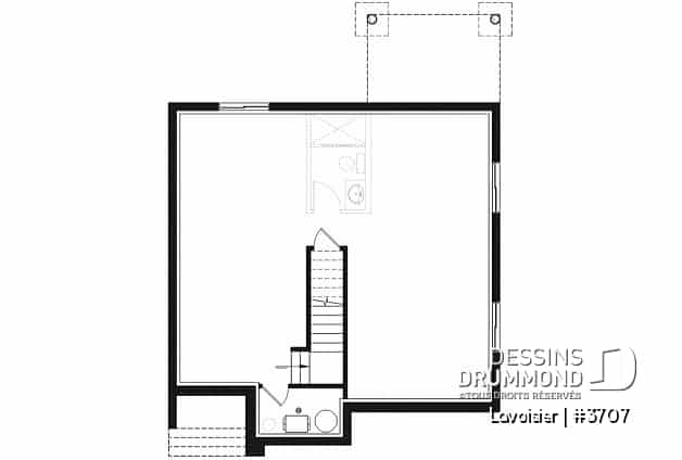 Sous-sol - Plan de maison moderne cubique à étage avec 3 chambres, buanderie, garde manger, grand îlot à la cuisine - Lavoisier