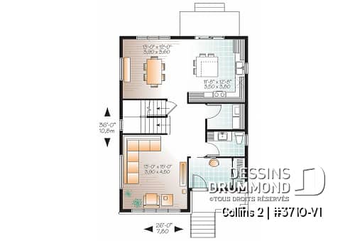 Rez-de-chaussée - Plan maison moderne 3 chambres, grand vestibule, salle de lavage au rez-de chaussé, walk-in chambre parents - Collins 2