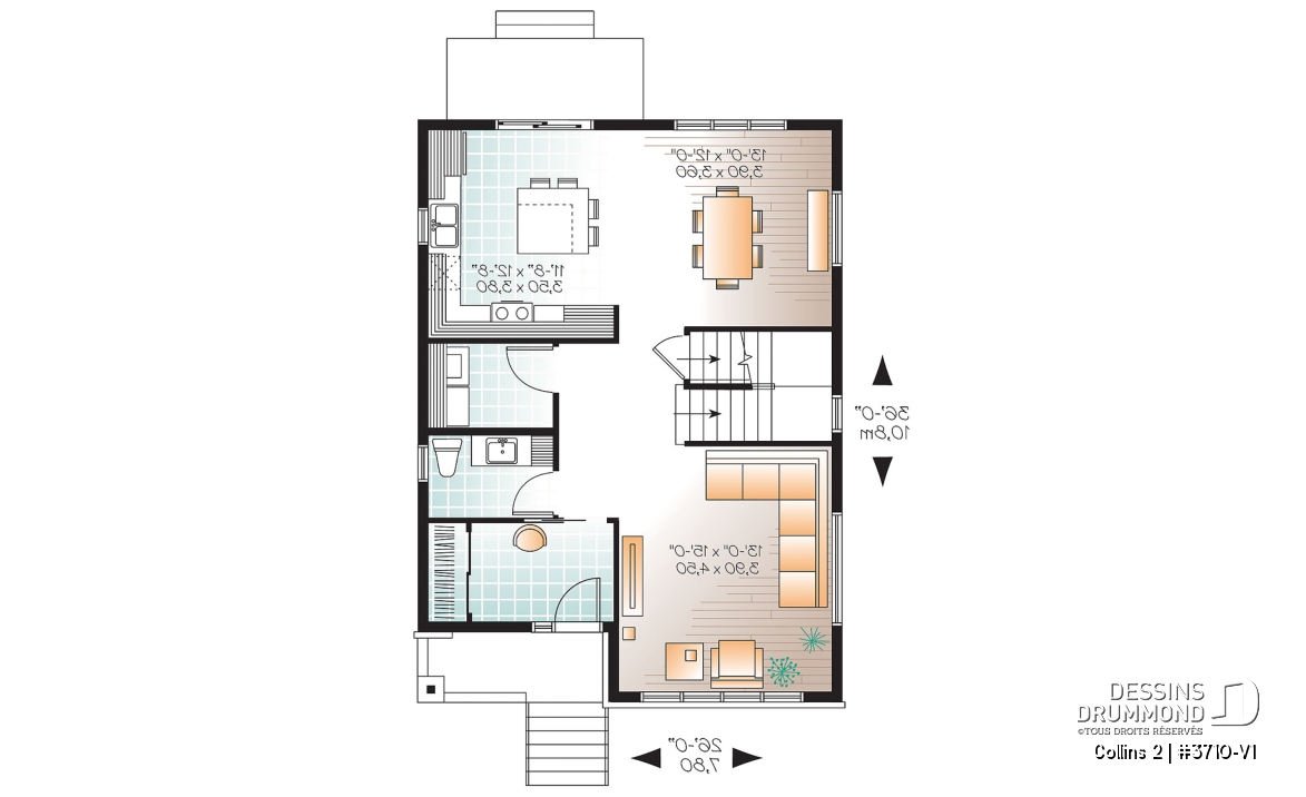 Rez-de-chaussée - Plan maison moderne 3 chambres, grand vestibule, salle de lavage au rez-de chaussé, walk-in chambre parents - Collins 2