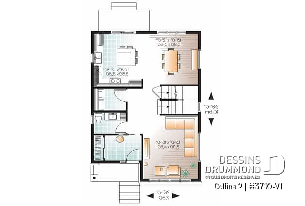 Rez-de-chaussée - Plan maison moderne 3 chambres, grand vestibule, salle de lavage au rez-de chaussé, walk-in chambre parents - Collins 2