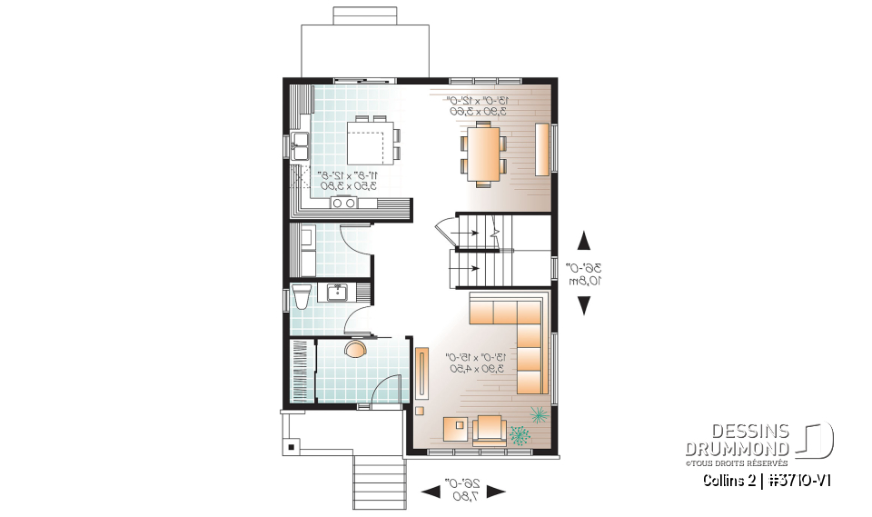 Rez-de-chaussée - Plan maison moderne 3 chambres, grand vestibule, salle de lavage au rez-de chaussé, walk-in chambre parents - Collins 2