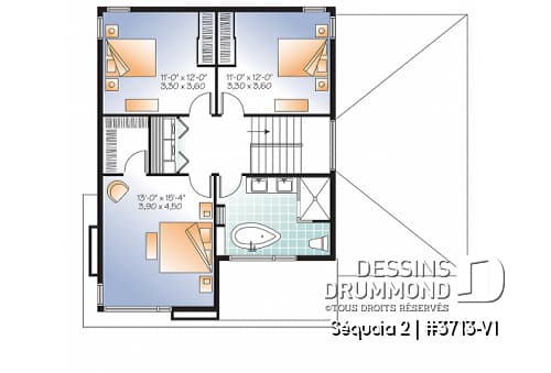 Étage - Plan de maison moderne à étage, 3 chambres, garage, salle familiale + salon, plafond 9', buanderie à l'étage - Séquoia 2