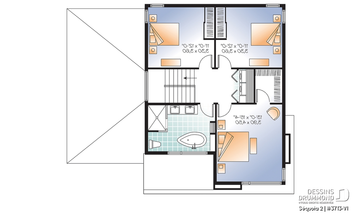 Étage - Plan de maison moderne à étage, 3 chambres, garage, salle familiale + salon, plafond 9', buanderie à l'étage - Séquoia 2