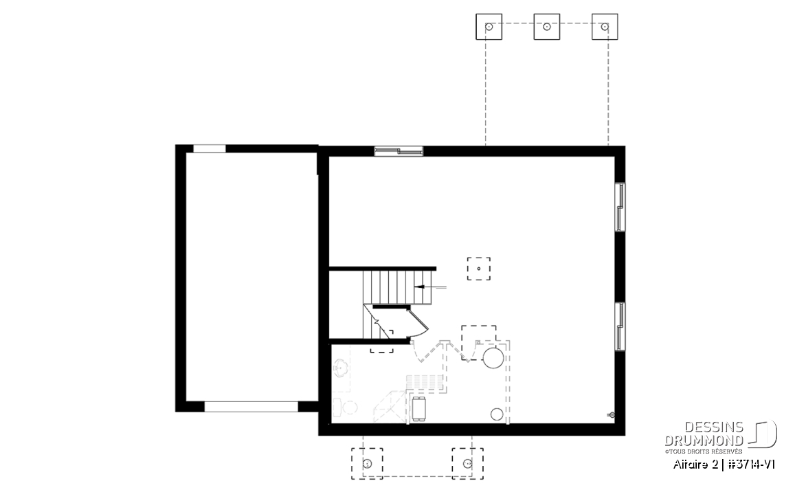 Sous-sol - Plan de cottage contemporain avec garage, 3 chambres, grande cuisine, foyer, buanderie au r-d-c - Altaire 2