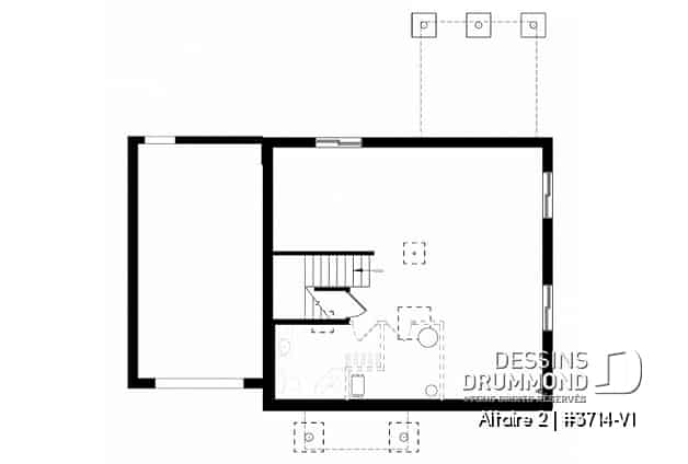 Sous-sol - Plan de cottage contemporain avec garage, 3 chambres, grande cuisine, foyer, buanderie au r-d-c - Altaire 2