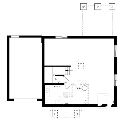 Sous-sol - Plan de cottage contemporain avec garage, 3 chambres, grande cuisine, foyer, buanderie au r-d-c - Altaire 2