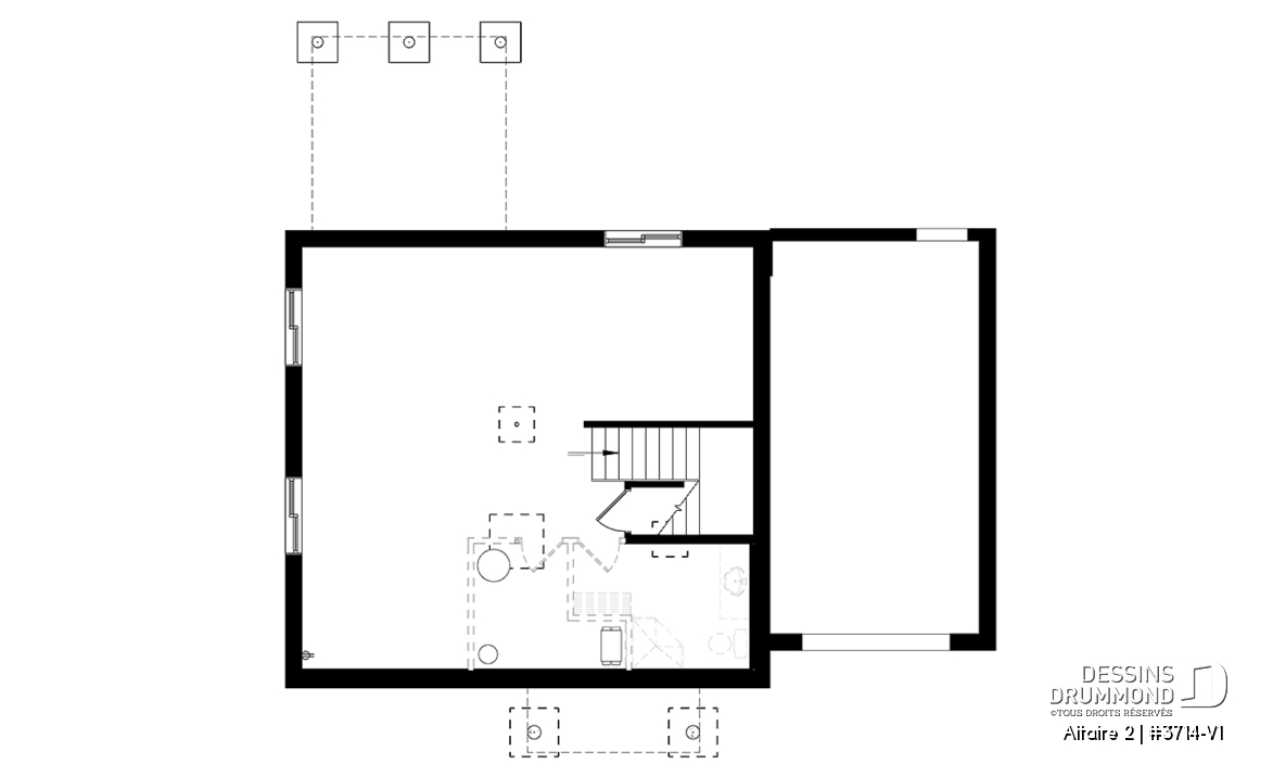 Sous-sol - Plan de cottage contemporain avec garage, 3 chambres, grande cuisine, foyer, buanderie au r-d-c - Altaire 2