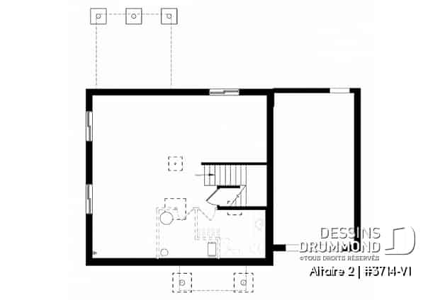 Sous-sol - Plan de cottage contemporain avec garage, 3 chambres, grande cuisine, foyer, buanderie au r-d-c - Altaire 2