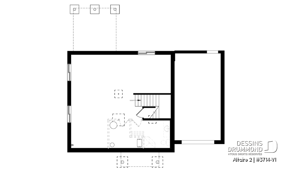 Sous-sol - Plan de cottage contemporain avec garage, 3 chambres, grande cuisine, foyer, buanderie au r-d-c - Altaire 2