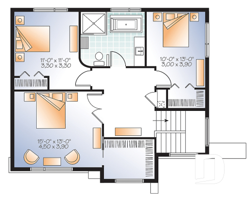 Étage - Plan de maison moderne 3 chambres, grande cuisine, garde-manger, buanderie au premier, walk-in - Valcourt