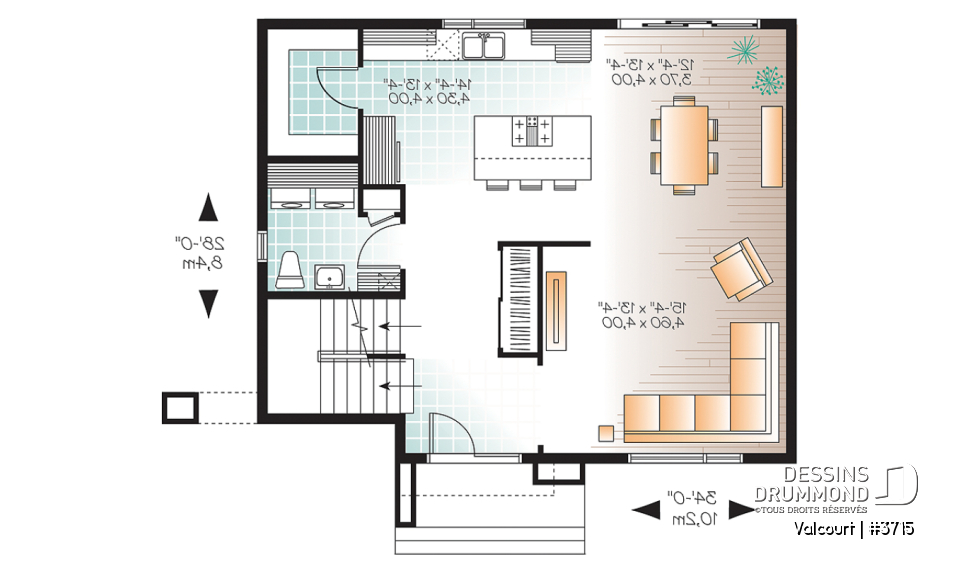 Rez-de-chaussée - Plan de maison moderne 3 chambres, grande cuisine, garde-manger, buanderie au premier, walk-in - Valcourt