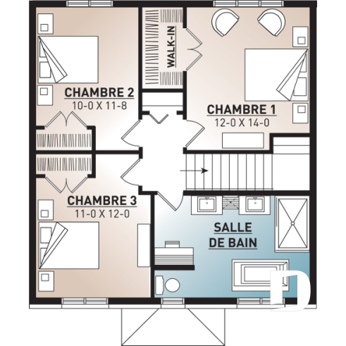 Étage - Plan de maison de style transitionnel, 3 à 4 chambres, buanderie, grand îlot, aire ouverte, vestibule fermé - Bosquet 2
