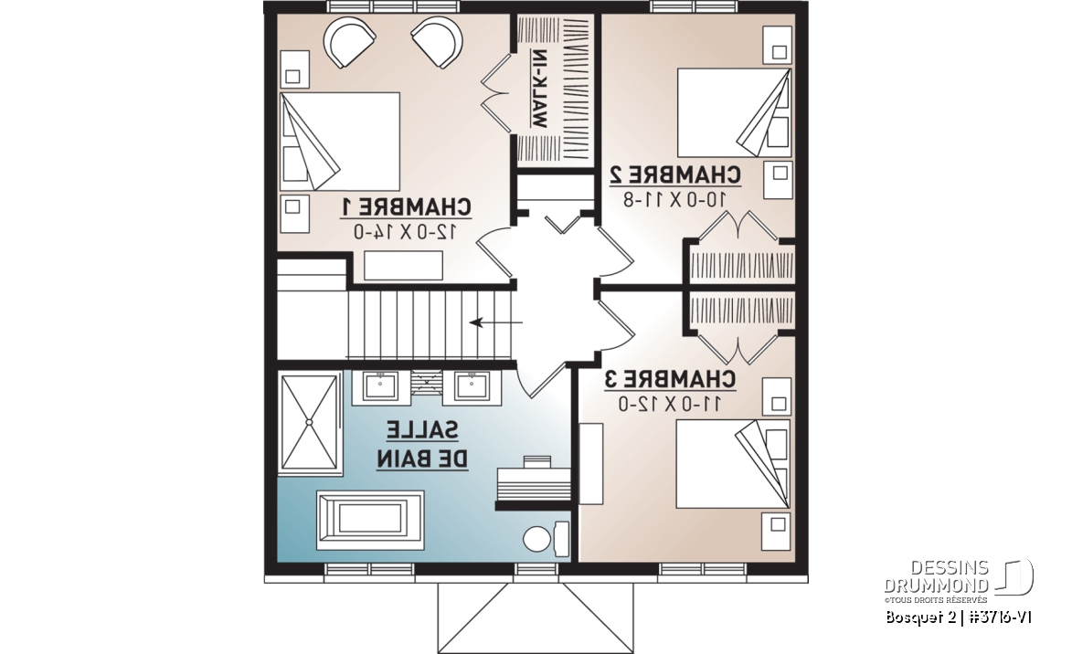 Étage - Plan de maison de style transitionnel, 3 à 4 chambres, buanderie, grand îlot, aire ouverte, vestibule fermé - Bosquet 2