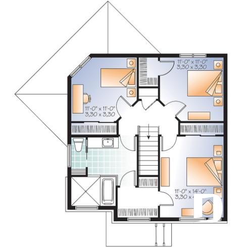 Étage - Plan de maison urbaine, 3 chambres, superbe salle familiale, fenestration abondante, walk-in à 2 chambres - Adèle
