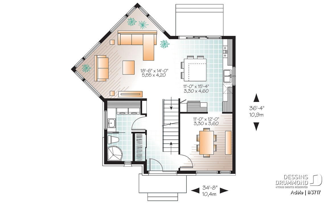 Rez-de-chaussée - Plan de maison urbaine, 3 chambres, superbe salle familiale, fenestration abondante, walk-in à 2 chambres - Adèle