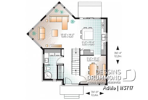 Rez-de-chaussée - Plan de maison urbaine, 3 chambres, superbe salle familiale, fenestration abondante, walk-in à 2 chambres - Adèle