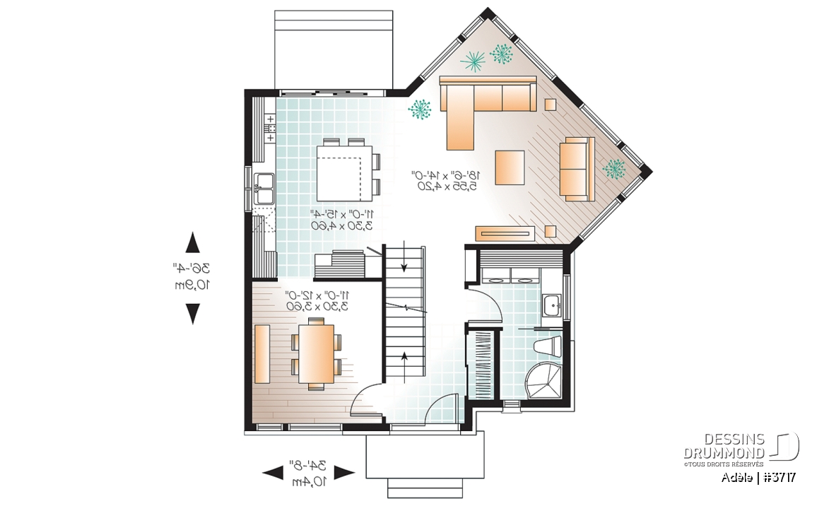 Rez-de-chaussée - Plan de maison urbaine, 3 chambres, superbe salle familiale, fenestration abondante, walk-in à 2 chambres - Adèle