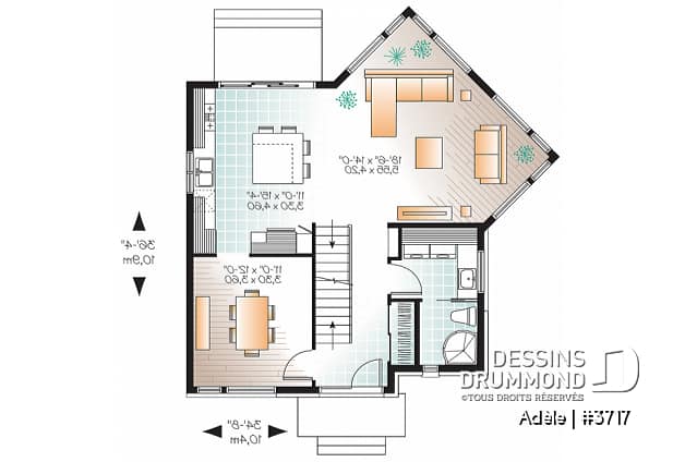 Rez-de-chaussée - Plan de maison urbaine, 3 chambres, superbe salle familiale, fenestration abondante, walk-in à 2 chambres - Adèle