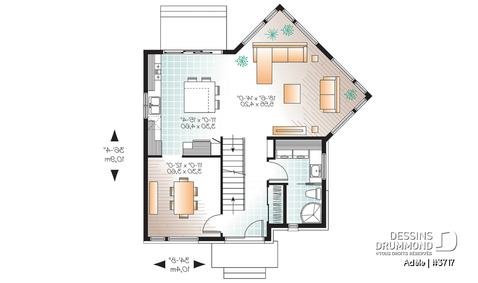 Rez-de-chaussée - Plan de maison urbaine, 3 chambres, superbe salle familiale, fenestration abondante, walk-in à 2 chambres - Adèle