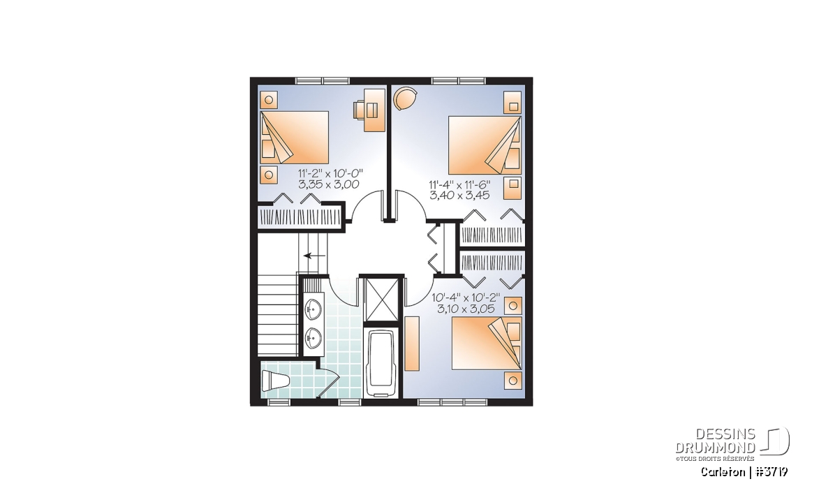 Étage - Plan de Maison champêtre 3 chambres, grand îlot et garde-manger, espace à aire ouverte, superbe s.bain - Carleton