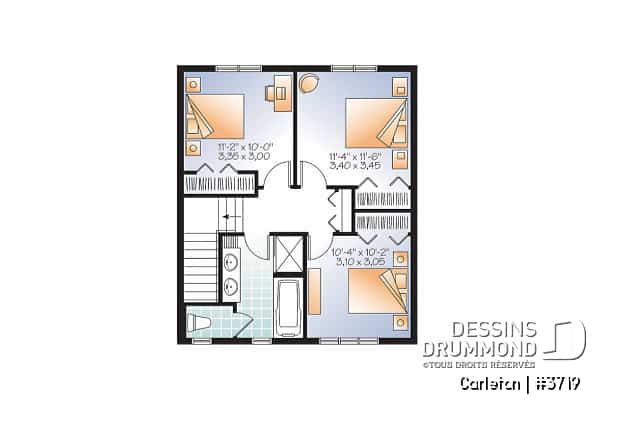 Étage - Plan de Maison champêtre 3 chambres, grand îlot et garde-manger, espace à aire ouverte, superbe s.bain - Carleton
