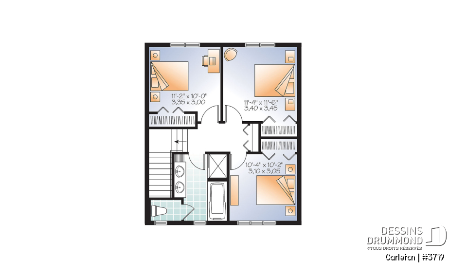 Étage - Plan de Maison champêtre 3 chambres, grand îlot et garde-manger, espace à aire ouverte, superbe s.bain - Carleton