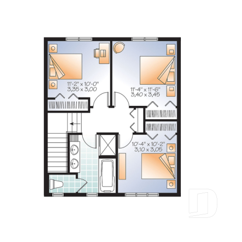 Étage - Plan de Maison champêtre 3 chambres, grand îlot et garde-manger, espace à aire ouverte, superbe s.bain - Carleton
