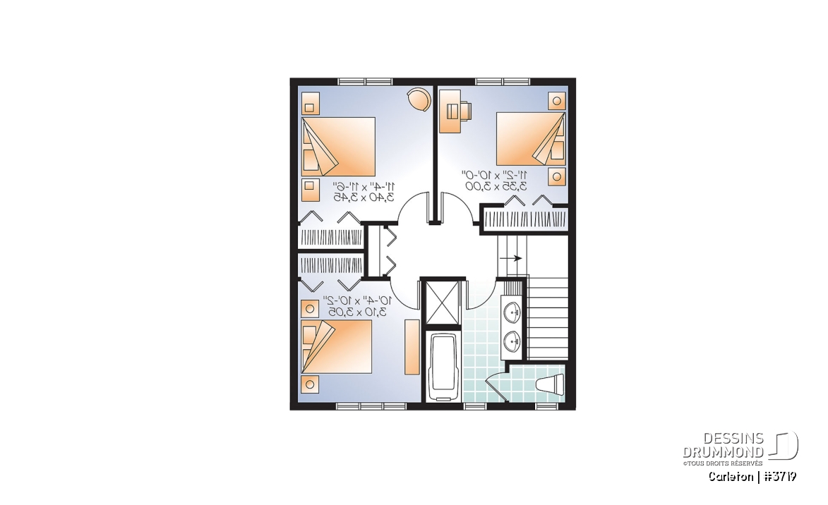 Étage - Plan de Maison champêtre 3 chambres, grand îlot et garde-manger, espace à aire ouverte, superbe s.bain - Carleton