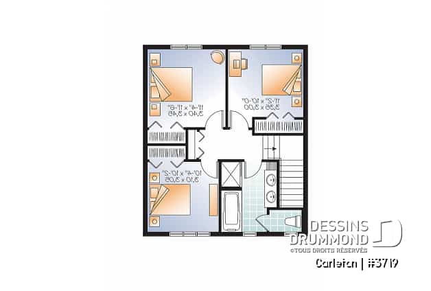 Étage - Plan de Maison champêtre 3 chambres, grand îlot et garde-manger, espace à aire ouverte, superbe s.bain - Carleton