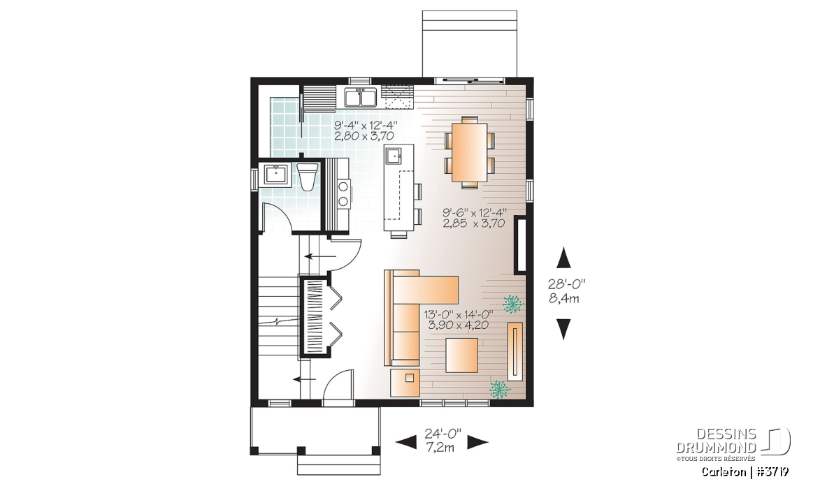 Rez-de-chaussée - Plan de Maison champêtre 3 chambres, grand îlot et garde-manger, espace à aire ouverte, superbe s.bain - Carleton